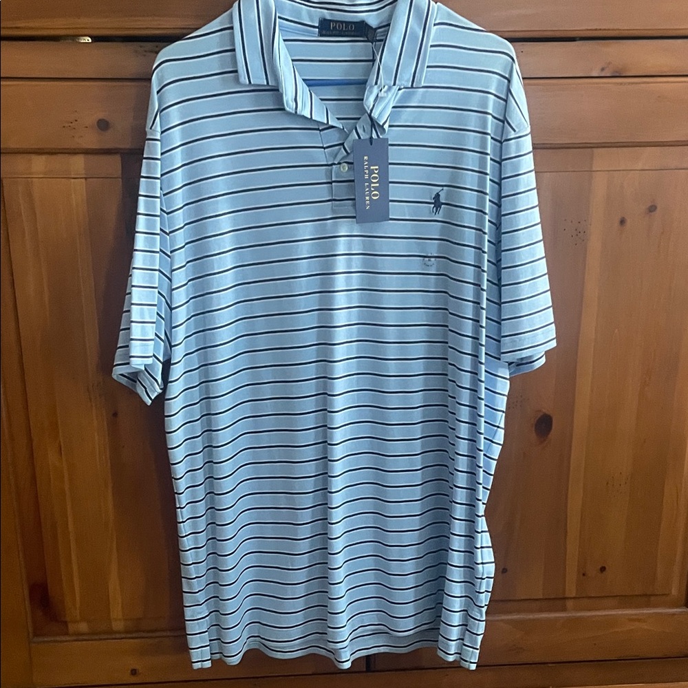 Polo by Ralph Lauren Men's Blue and White Striped Polo Shirt